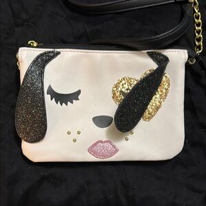 Betsey Johnson Dog Face Clutch - Cream and Gold
